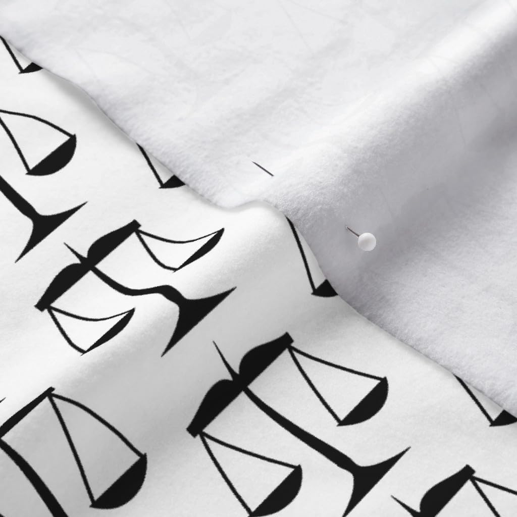 Spoonflower Fabric - Black Scales Justice White Law Courts Judge Printed on Polartec(R) Fleece Fabric by The Yard - Sewing Blankets Loungewear and No-Sew Projects