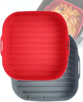 2Pcs Air Fryer Silicone Liners, Pot Reusable Non-Stick Air Fryer Basket Bowl Fit 5-8QT Air fryer Baking Replacement of Flammable Parchment Paper Square- 7.5 Inch