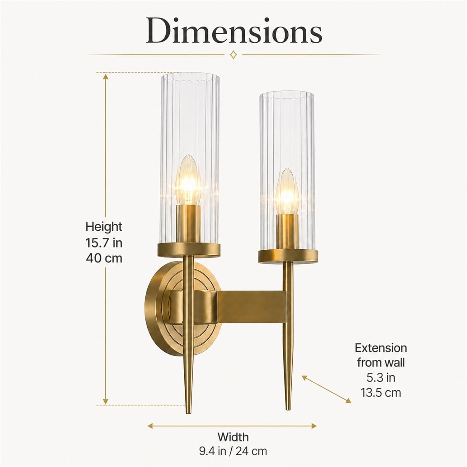 Indoor Wall Light, 15.7" Gold Copper, Ribbed Shade Bedside Glass | Stable Placement Casts Focused Lighting for Bedrooms, Lounges, Hallways and Studies, for Convenient Daily Use