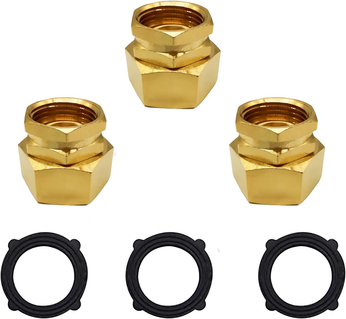 Brass Garden Hose Fittings 3/4 NPT Female x 3/4 GHT Female to Garden Hose Adapter, Brass Reducer Reducing Pipe Connector(3 Pack)