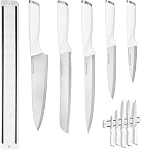 13 Piece Kitchen Knife Set with Block Wooden, Knife Set for Kitchen with Built in Sharpener Scissors, Stainless Steel Knife Set Gift for Mom Dad (White)