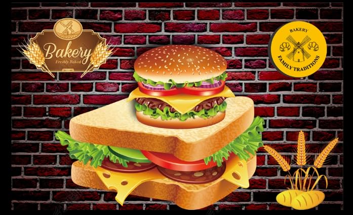 Pared De Ladrillo 3D Pan Hamburguesa Restaurante Occidental Ropa De Trabajo Fondo Pared-280Cmx180Cm