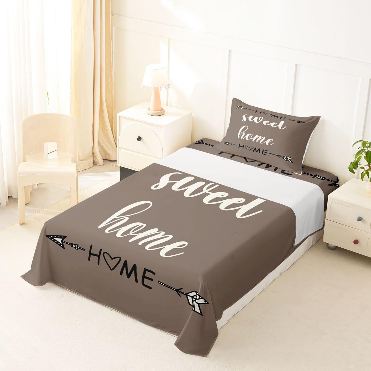 jejeloiu Boho Farmhouse Bed Sheets Set Twin Size Contemporary Fashion Bed Set for Kids Boys Girls Modern Home Deep Pocket Fitted Sheet Breathable Soft Lightweight Microfiber
