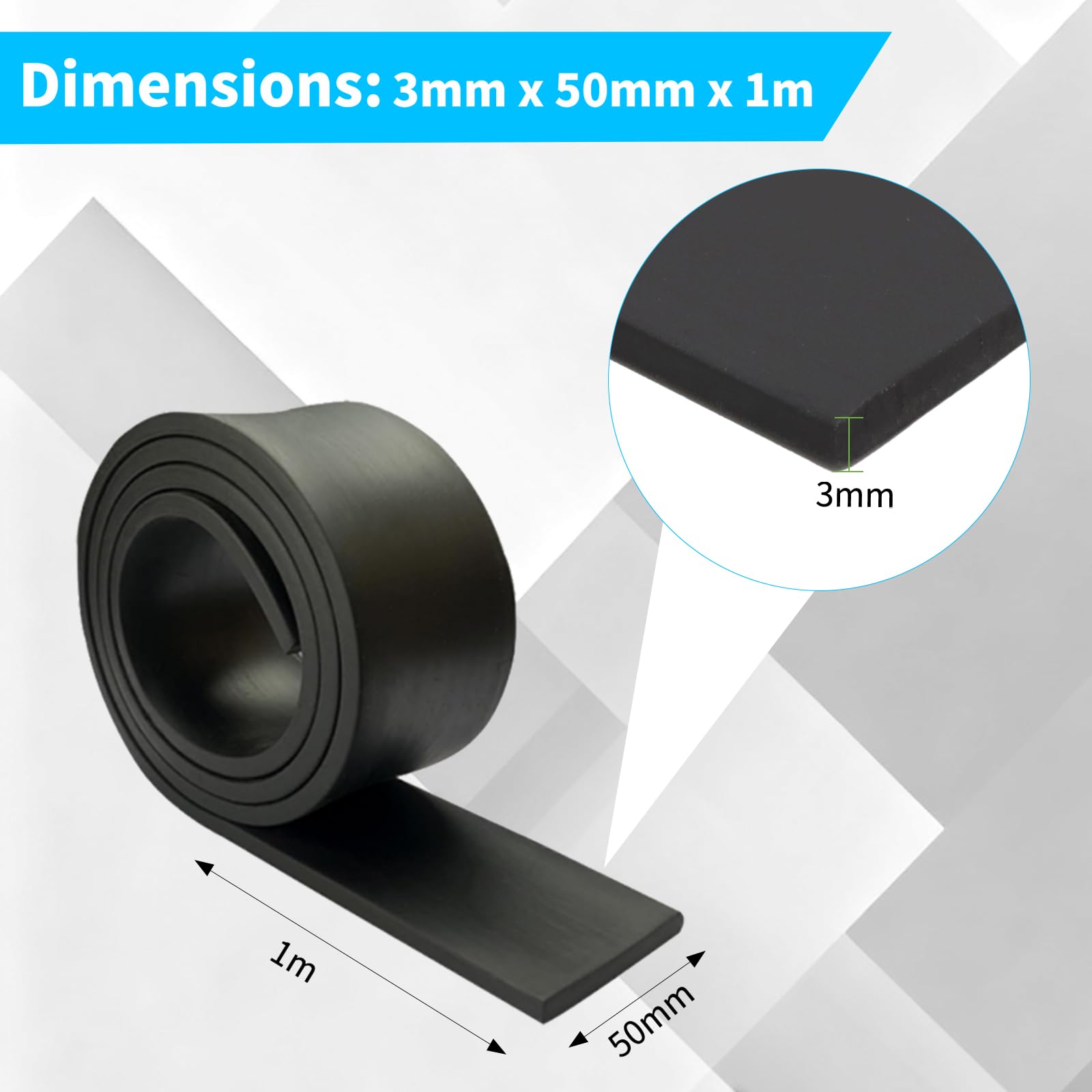 Gumowe paski 3 mm, mata gumowa 5 cm x 1 m, twarda guma do uszczelnienia, izolacja izolacyjna, antypoślizgowe płyty gumowe, do użytku na zewnątrz, do samochodu, listwy gumowe do drzwi, okien, warsztatu