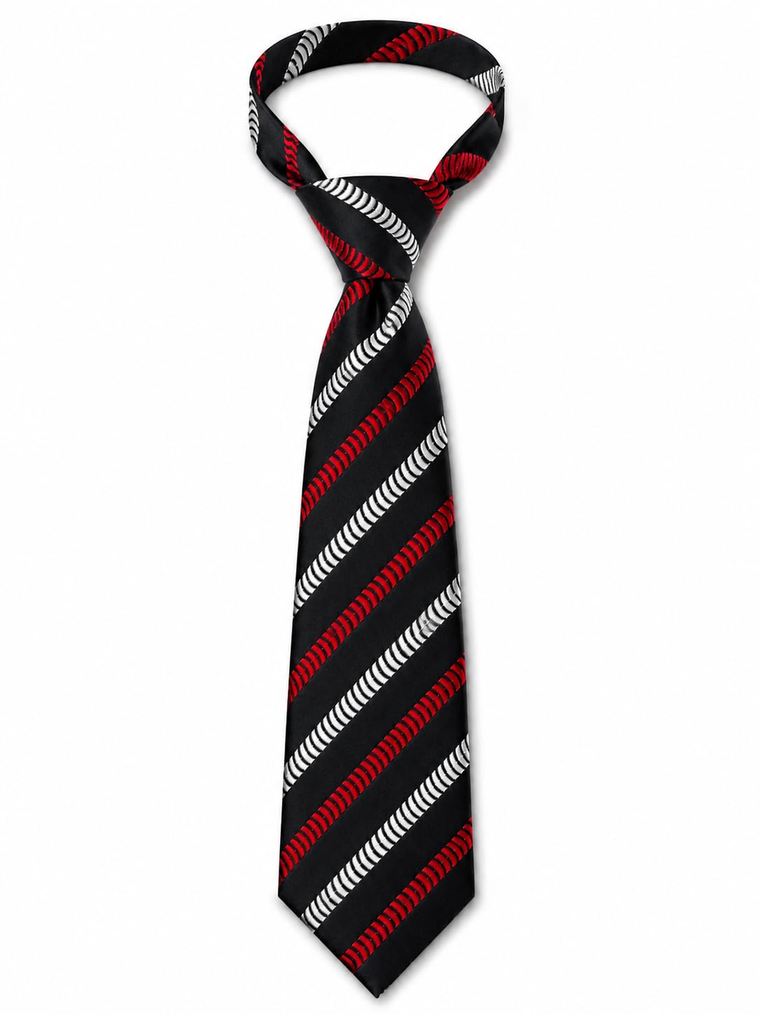 Premium Black Striped Necktie for Men – Red & White Diagonal Formal Tie-image-20