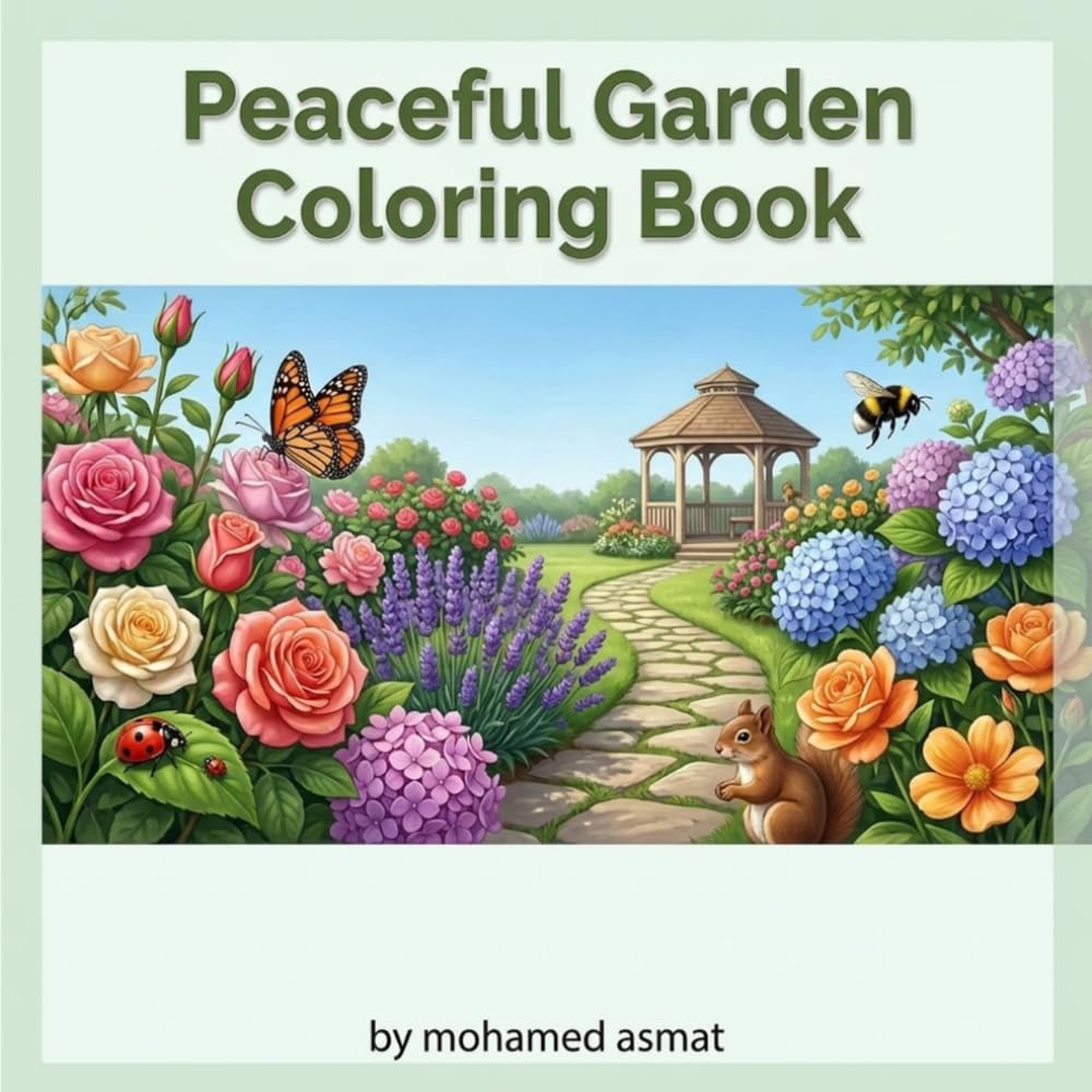 Peaceful Garden Coloring Book: Beautiful Flowers, Cute Creatures, and Relaxing Outdoor Scenes