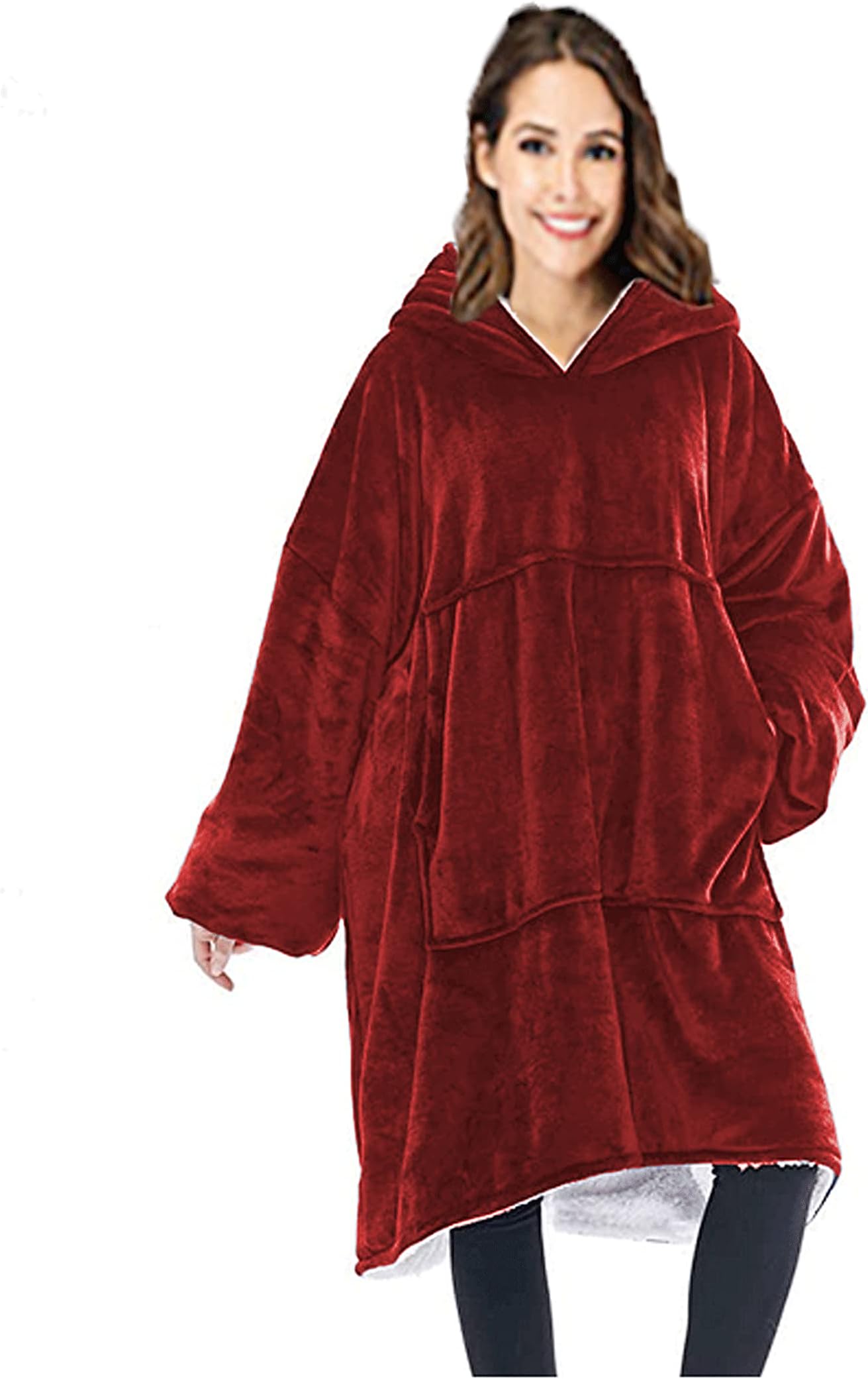 Huggle Hoodie,Hooded Robe, Spa, Bathrobe, Sweatshirt, Fleece, Pullover, Blanket, Mens, Womens, Cotton, Red