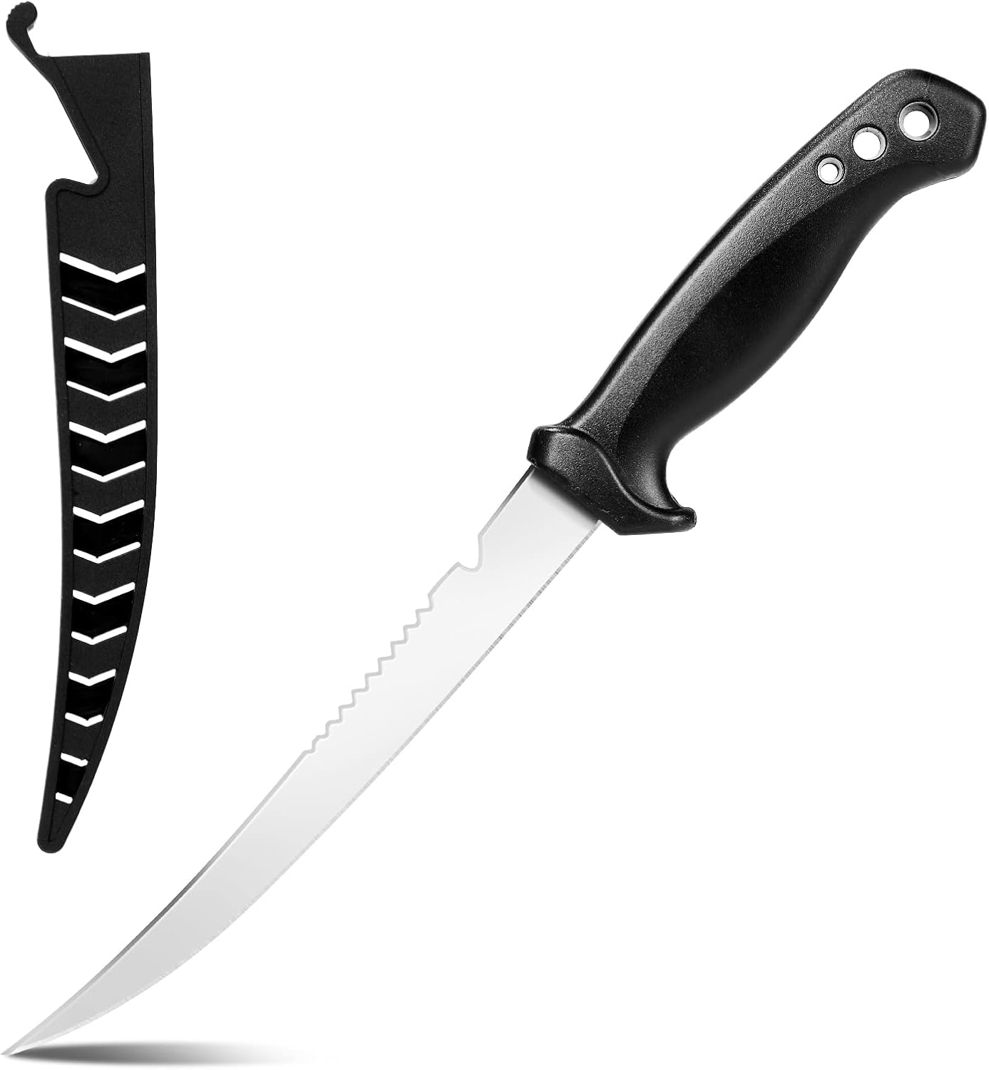 Fishing Knifes & Bait Knife, 7" Flex Fillet Knife with Non-Slip Grip Handle, Full Tang Sharp G4116 German Steel Non-Stick Blade, Lanyard Hole and Drainable nylon Sheath for Fresh Or Saltwater Fishing (Black) : Sports & Outdoors