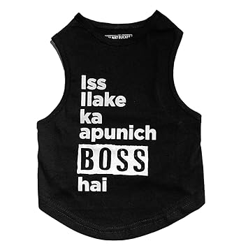 Myartbucket Dog T-Shirt Printed Round Neck Sleeveless Vest Tank Tees Tshirt for Dogs| Pet Apparel Half Sleeves Shirt/Apparel/Clothes/Tees Gift for Dogs | Bollywood Dialogue Text Printed Dog Black Tshirt