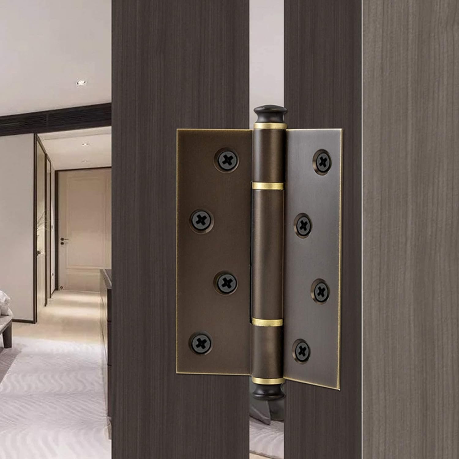Hinge, Door Hinges Light Luxury Hinge Brass Copper Casement Loose Leaf Door Hinge Thickened Silent Hinge Household Bold Bearing Hinge Door Closer (Color : Gris)