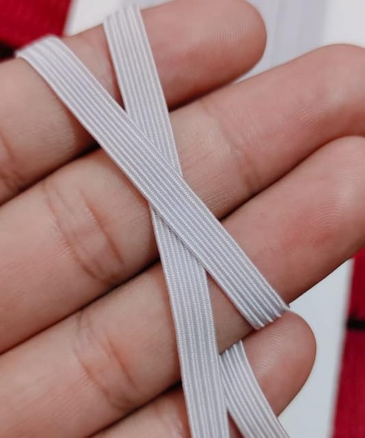Noshad® 6mm - 1/4" 10m White Quarter inch 8 Cord Flat Elastic Band for Sewing DIY Mask, Arts and Crafts, Dressmaking, Haberdashery and Clothing Material (10 Meter / 11 Yard)