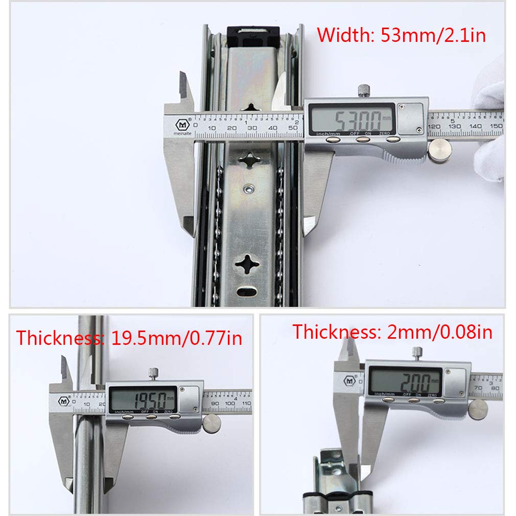 1 Paire,Résistante Coulisses de Tiroir,Rails de Sourdine À Trois Sections,Rail Coulissant et Dispositif de Sécurité 120kg/265lbs,Coulisses Commode Acier Laminé À Froid (500mm(20inch))