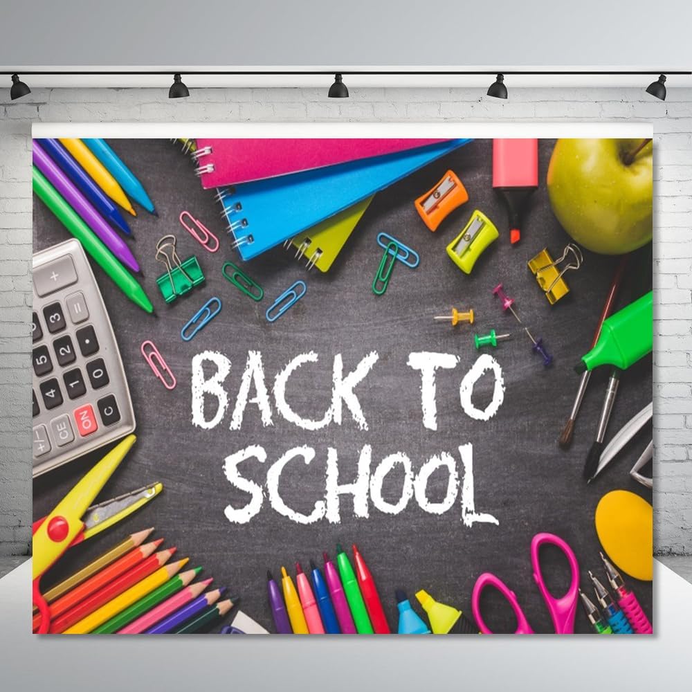 Back to School Photogragphy Backdrop Clearness Blackboard Pencil Books Background for Online Teaching Vinyl Teachers Students Photo Backdrop First Day of School Classroom Decorations Banner 10x8ft