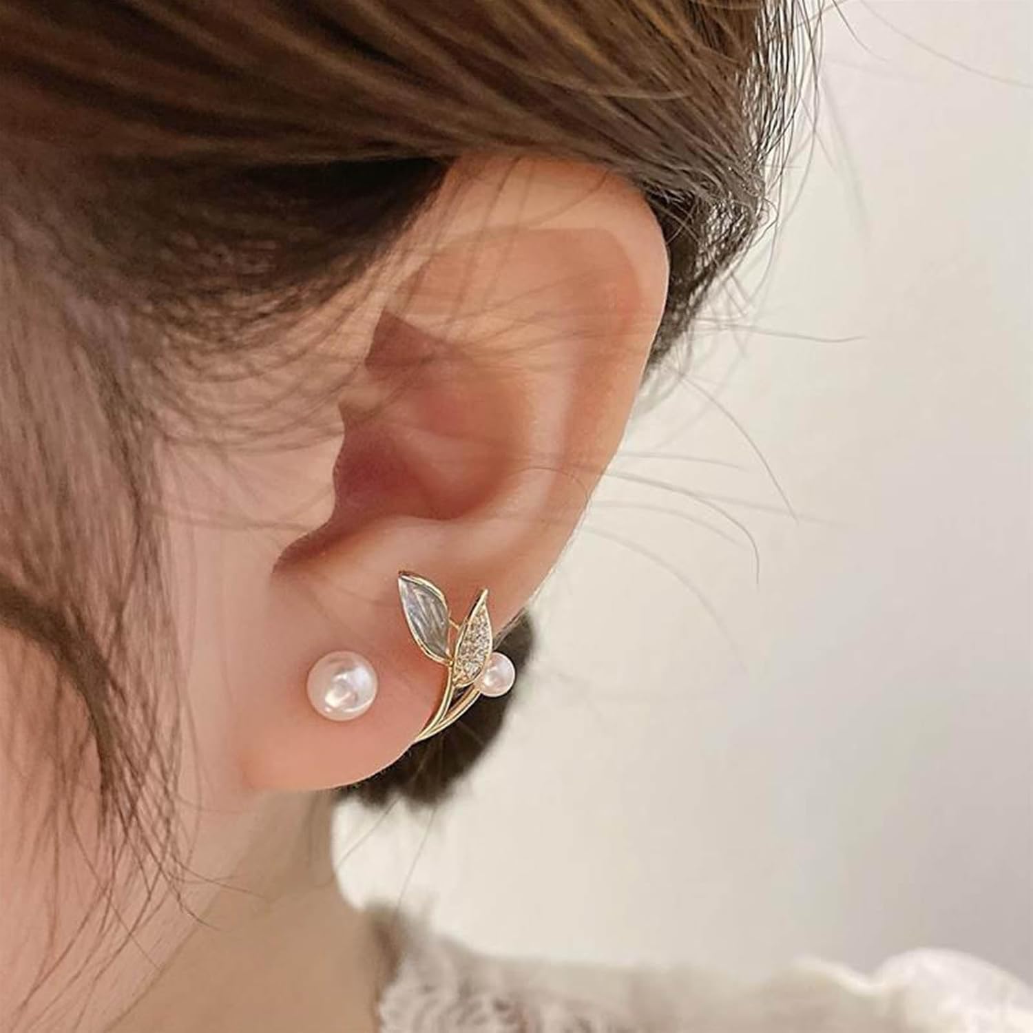 W WEILIRIAN Gold Leaf Pearl Jacket Earrings - Image 7