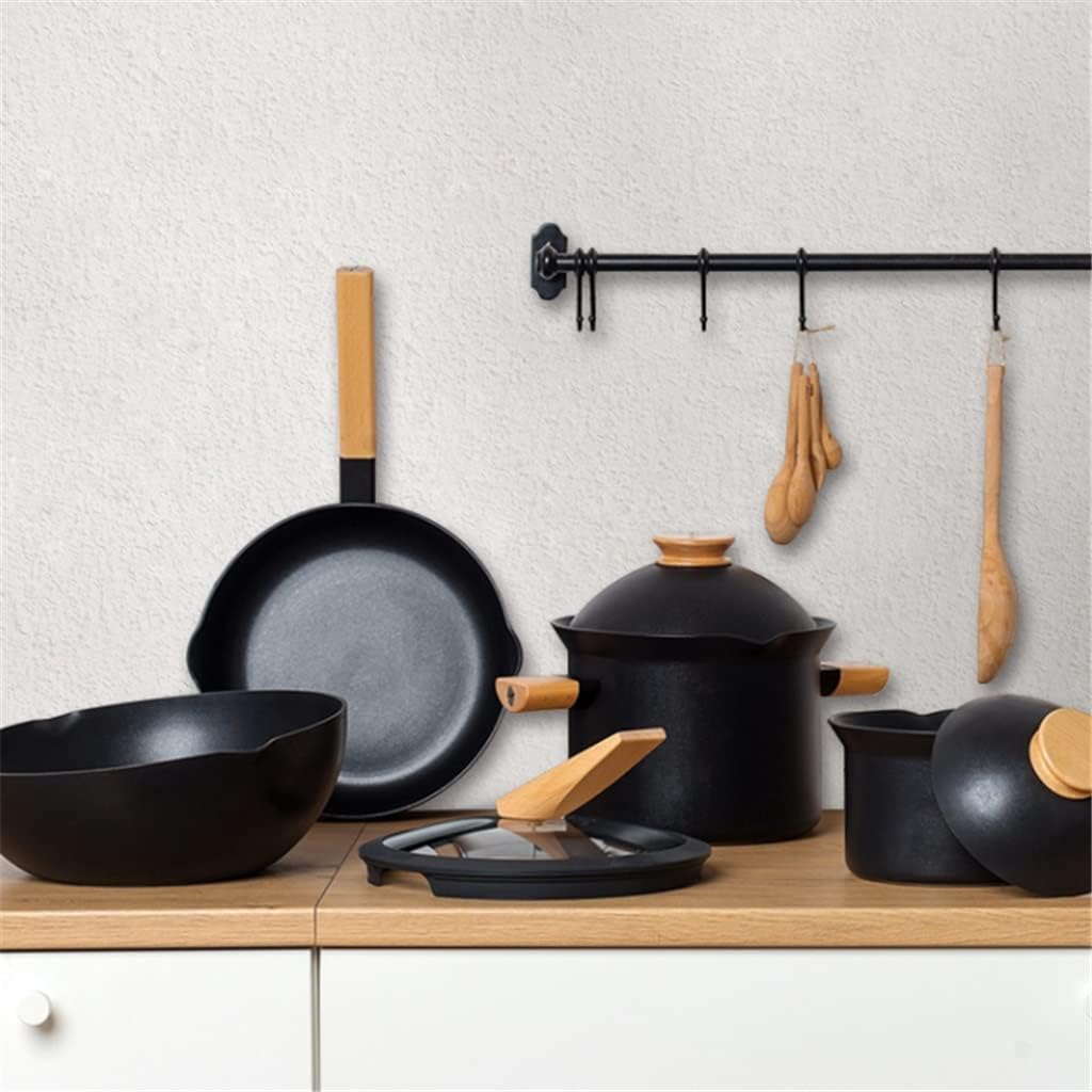 Cookware Set Pan Non Stick Cooking Pot Kitchen Dining Bar Induction Cooker (Color : Black, Size : 2pcs b) (Black 2pcs b)