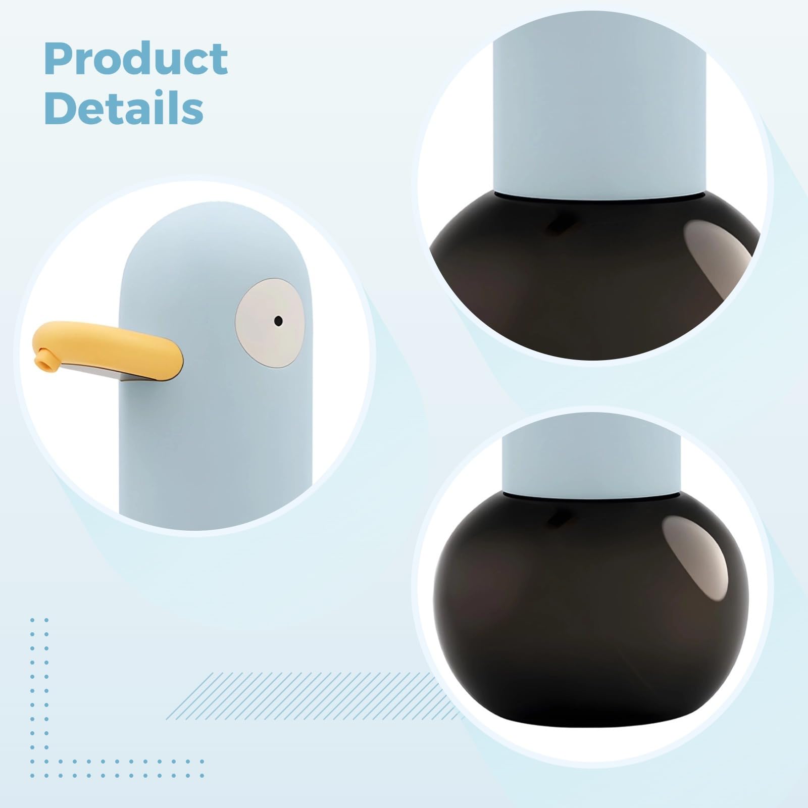 PONDON Duck automatyczny dozownik mydła, bezdotykowy, piankowy dozownik ręczny, 382 g, ładowanie USB, 10 x 11 x 18 cm, niebieski kreskówkowy