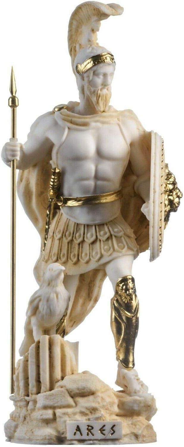 BeautifulGreekStatues Ares Mars God of War Zeus Son Roman Statue Alabaster Gold Tone 9.84"