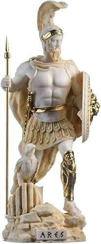 BEAUTIFUL GREEK STATUES Ares Mars God of War Zeus Son Estatua romana de alabastro tono dorado 9.84 pulgadas