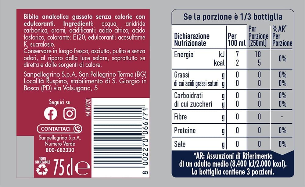 San Pellegrino Lot de 24 cocktails zéro gingembre Zero PET sans sucre 0,75 l Aperitivo boissons gazeuses sans alcool sans sucre