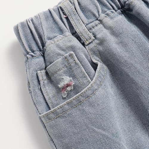 Girls' Casual Denim High Waist Straight Wide Legs Distressed Loose Jeans4