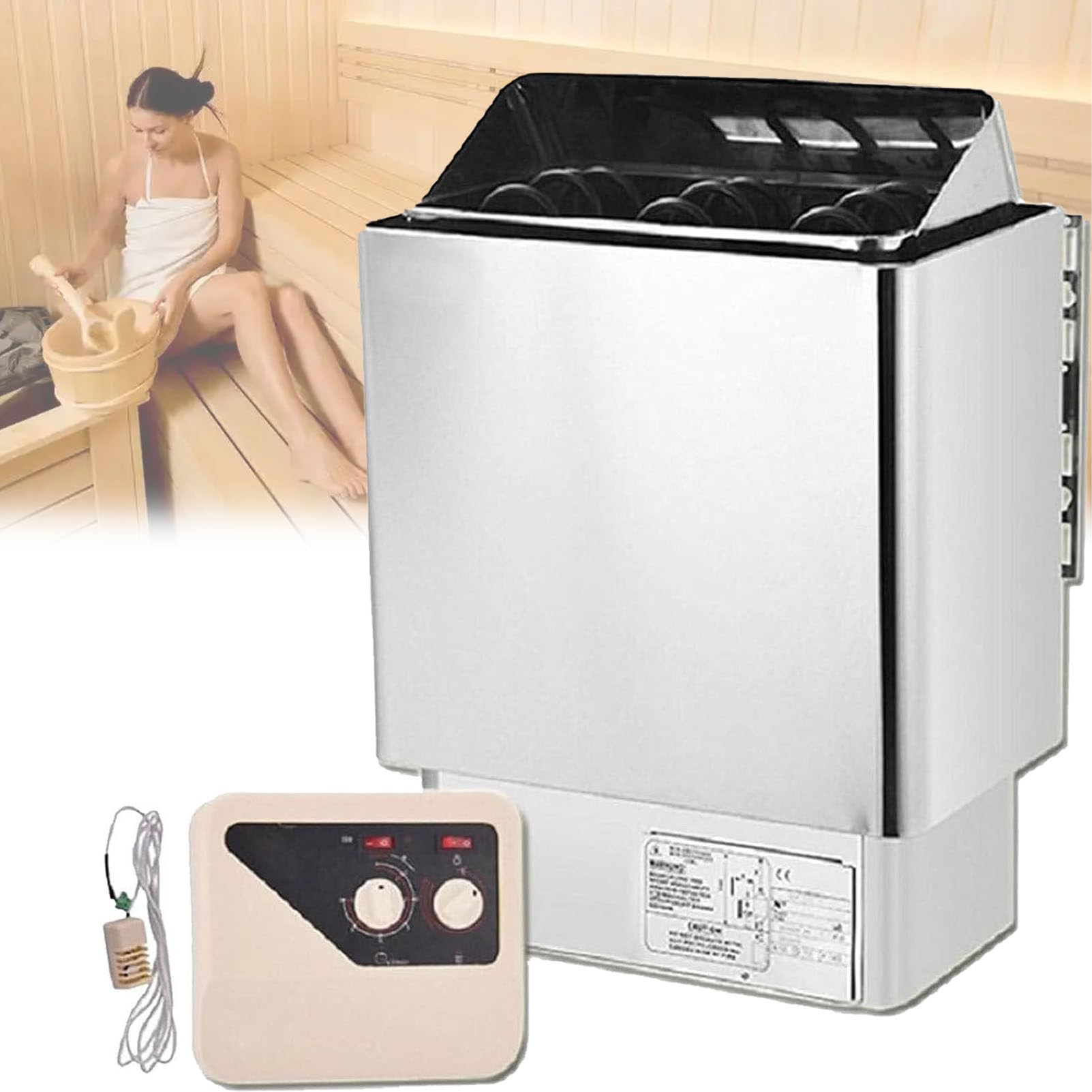 PioMue Dry/Steam Sauna Heater with External Control,Compatible With Commercial And Residential Saunas, Requires 15-20Kg Of Stones (Sold Separately) 380V-4.5KW