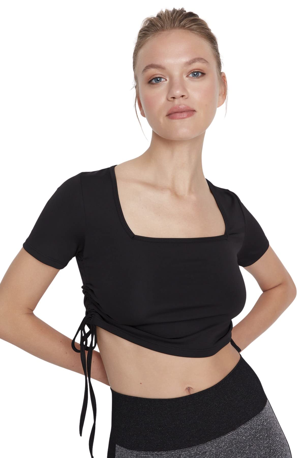 Trendyol Women Fitted Basic Square Collar Woven Blouse Black