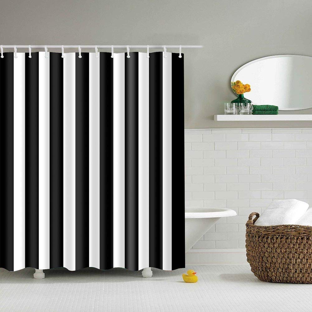 BOYOUTH Black White Vertical Stripe Pattern Digital Print Shower Curtains for Bathroom Decor,Polyester Waterproof Fabric Bath Curtain with 12 Hooks,70x70-Inch,Multicolor