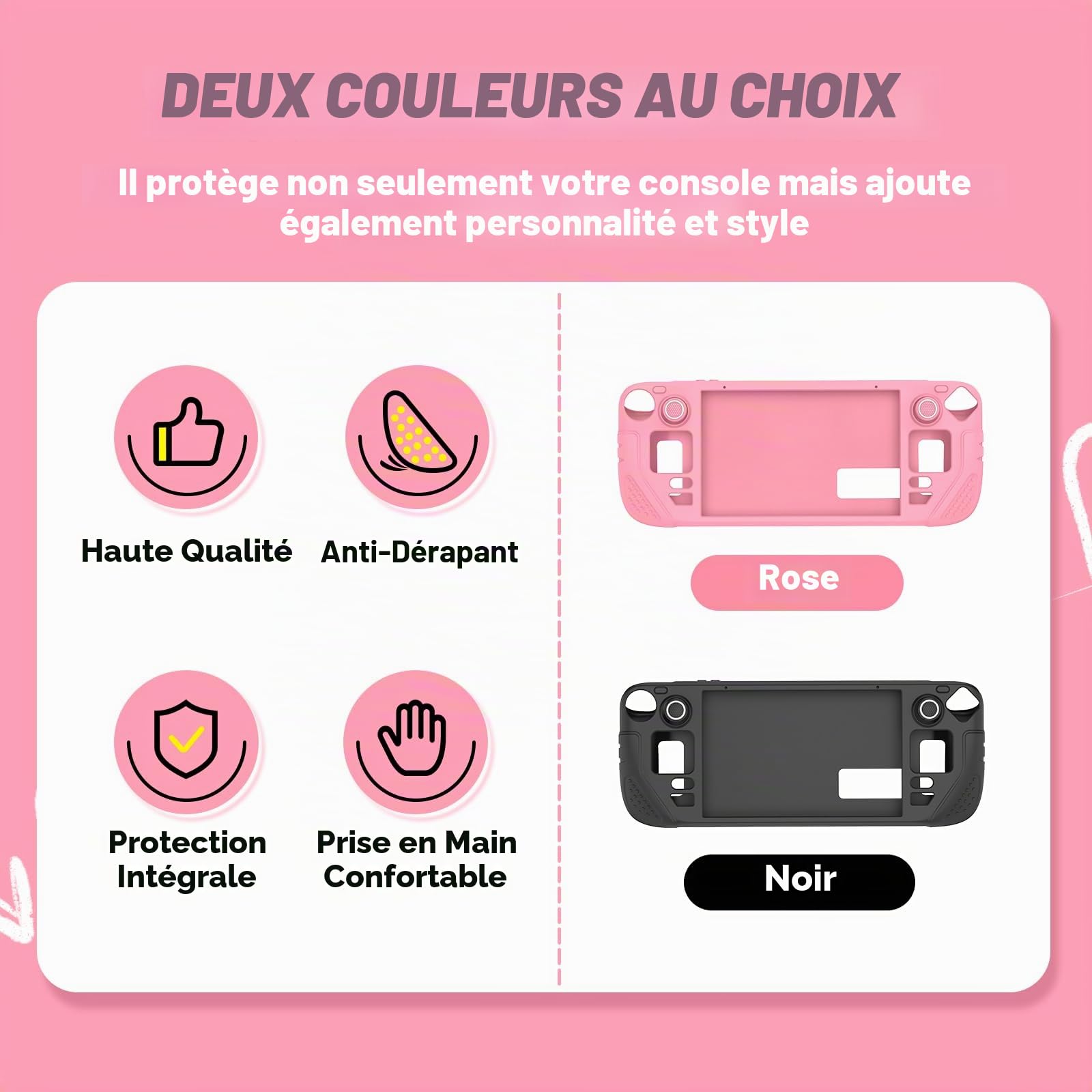 IINE Étui de Protection en Silicone 9 en 1 pour Bureau à Vapeur, Coque de Protection en Silicone avec Housse Anti-Rayures et Ensemble d'accessoires Steam Deck (Rose)