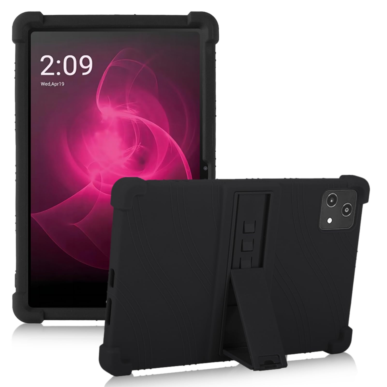 ATOOZ Silicone Case for T-Mobile Revvl Tab 5G Tablet 10.36 Inch,Revvl Tab 5G 10.36 Case for Kids with Adjustable Bracket (Black)