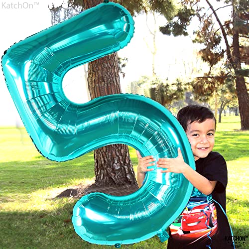 Image of KatchOn Giant Aqua Blue Number 5 Balloon - 40 Inch