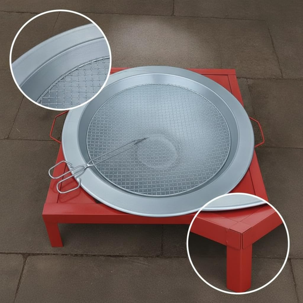 Barbacoa Carbón Plegable, Parrilla Portátil Metal, para Exterior, con Pinzas, Parrilla de carbón con marco rojo de 43cm, bandeja de 46cm y rejilla, incluye pinzas para barbacoa