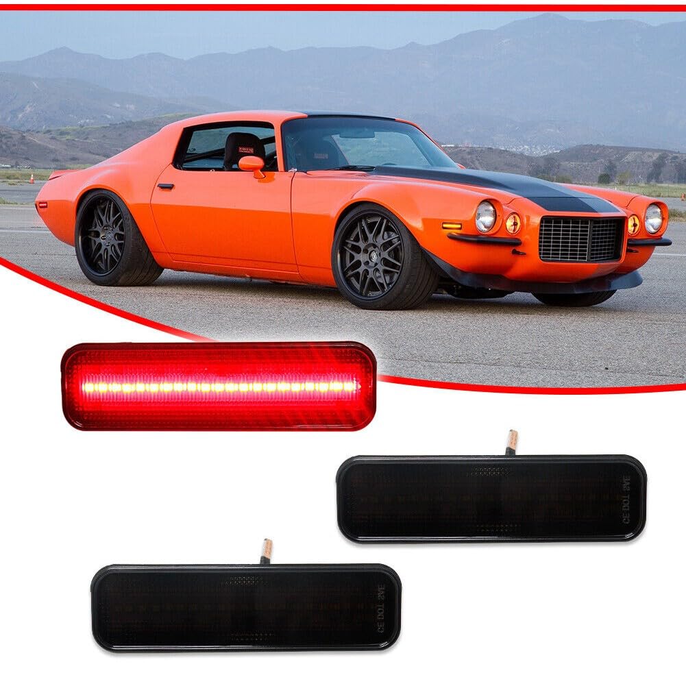WOESDYCV 2pcs Smoked Lens Rear Red Side Marker Lights Black ABS Housing Bulbs 1970-1977 for Chevy for Camaro 1970-1977 -40-60 Centigrade Degree-Work Temperature W5W (168)-Bulb Shape Code 12 V