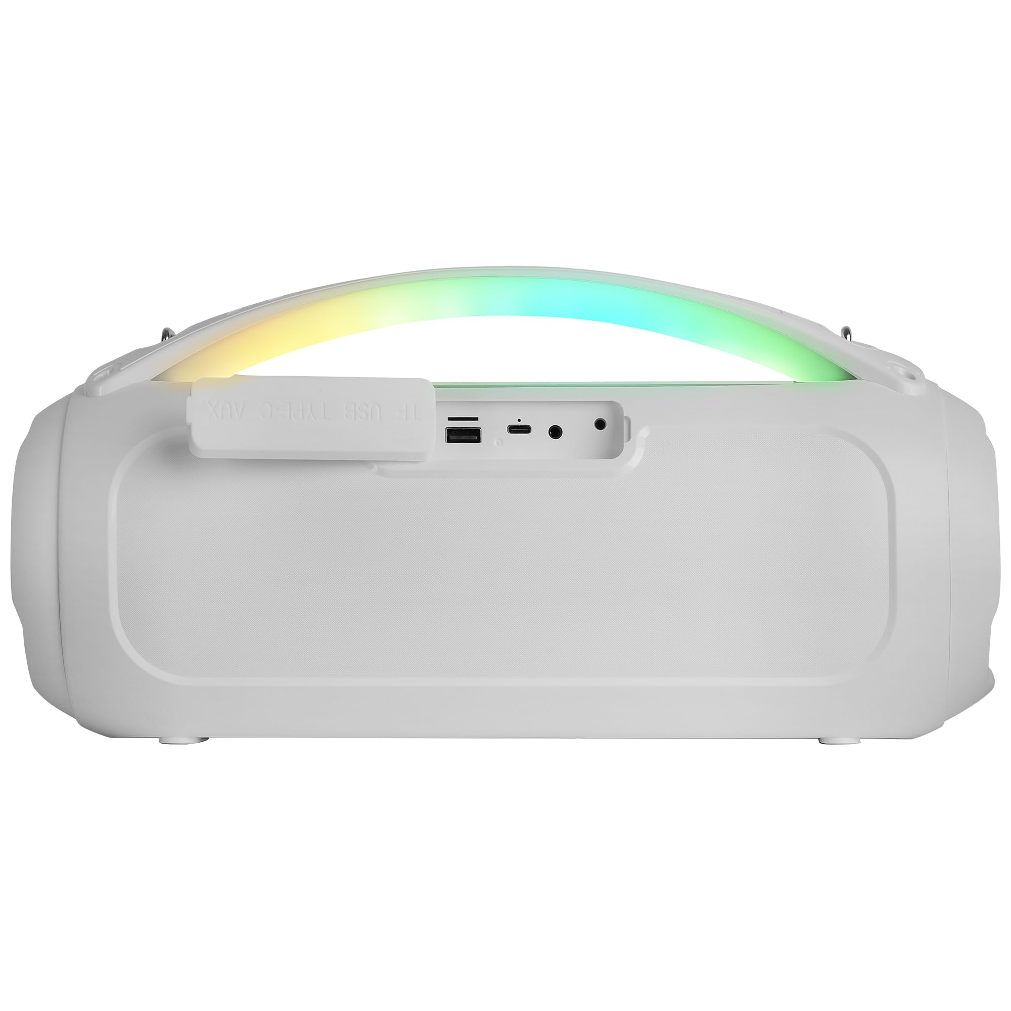 MARSGAMING MS-PULSE, Altoparlante Bluetooth Portatile 50W RMS, Illuminazione RGB, 2 Driver Attivi 93mm + 2 Driver Passivi Ultra-Bass, Vivavoce, USB/MicroSD/AUX/FM, Maniglia e Tracolla, Bianco