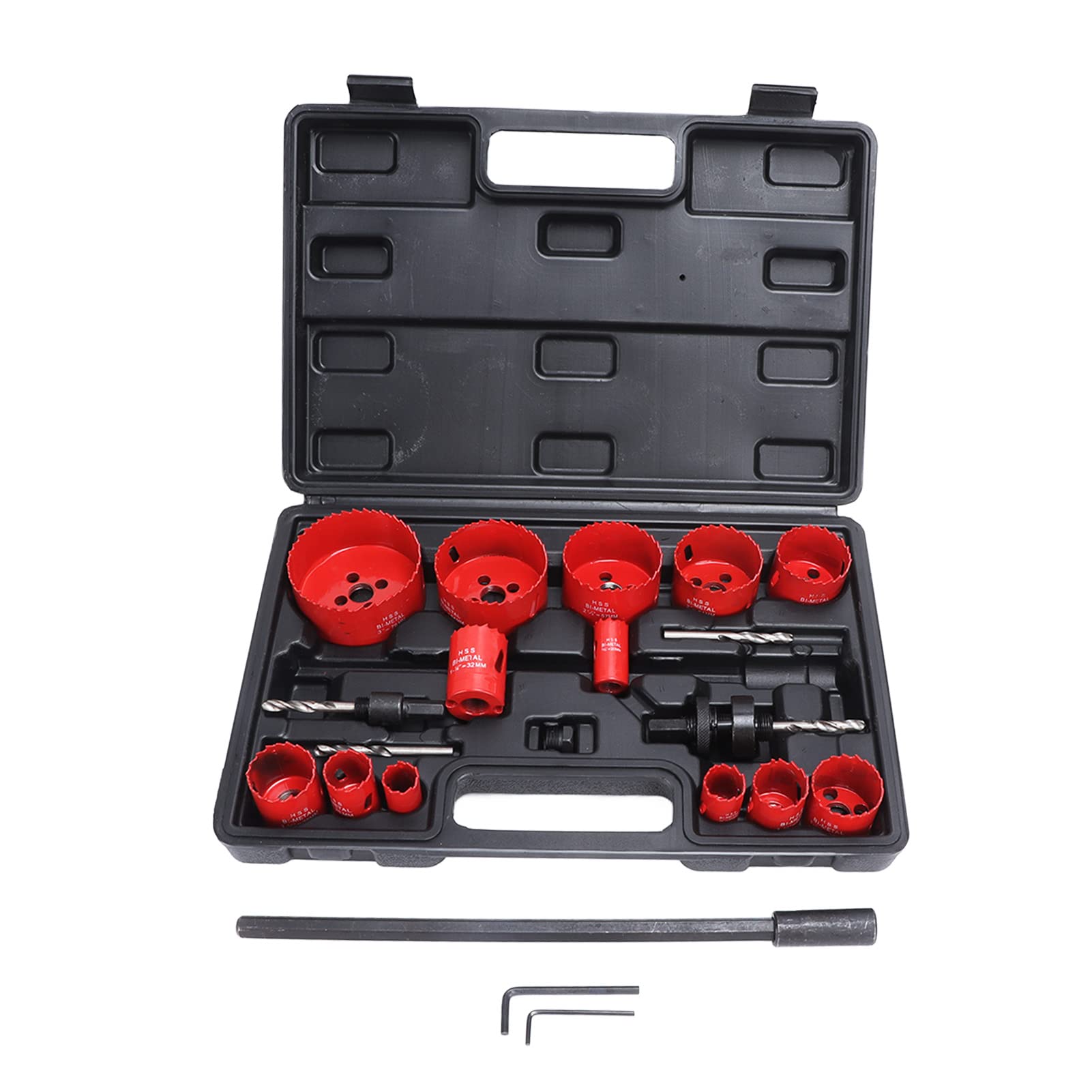 Kit a Tazza Set di Frese a Tazza HSS 21 Pezzi con 13 Misure Denti a Taglio Rapido Asta di Prolunga e Chiave Esagonale per Forare Metallo Legno Plastica Cartongesso