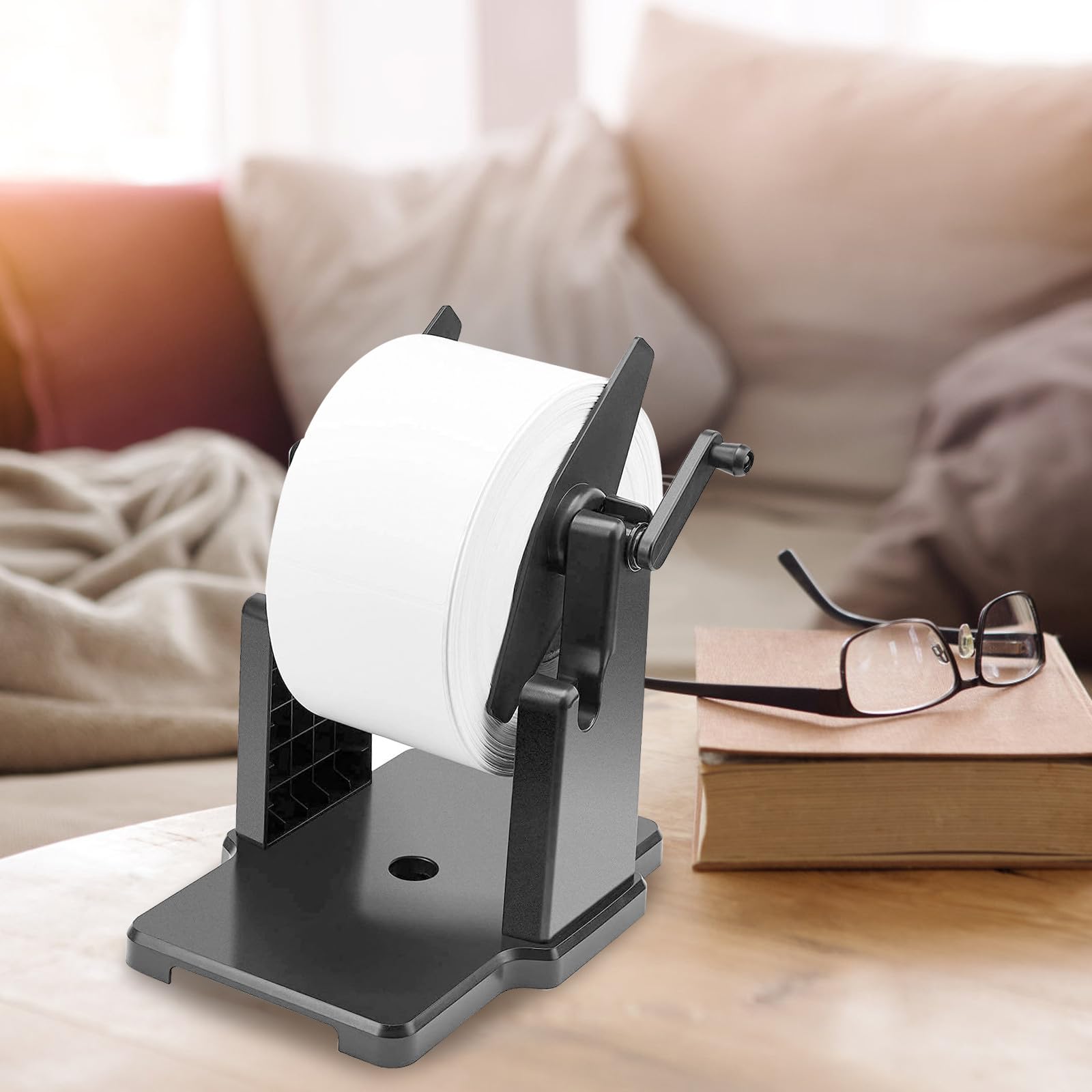 jojofuny Porta Etichette Portatile e Robusto in Plastica Manuale Nero Supporto Portarotoli e Avvolgimento Manuale per Pezzi Esterni Accessorio Ufficio
