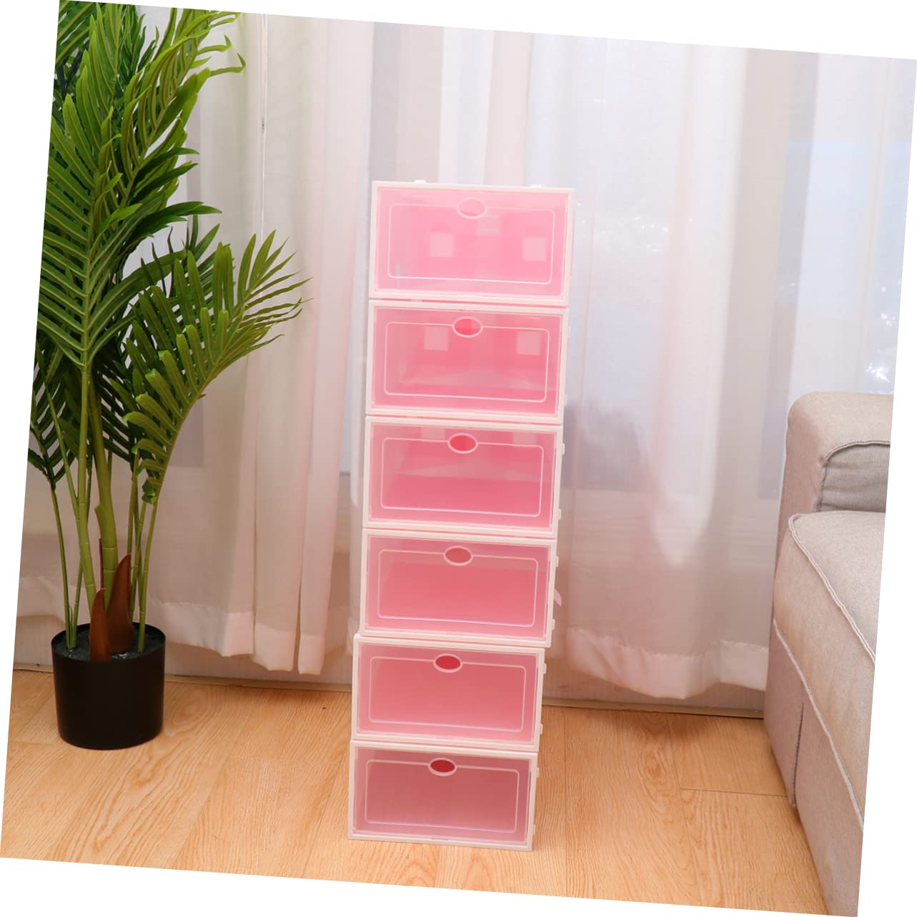 Alipis Caja de Zapatos Transparente de Plástico Rosa, Apilable Puerta Transparente, Paquete de 6 Piezas para Almacenamiento en Hogares y Organizadores