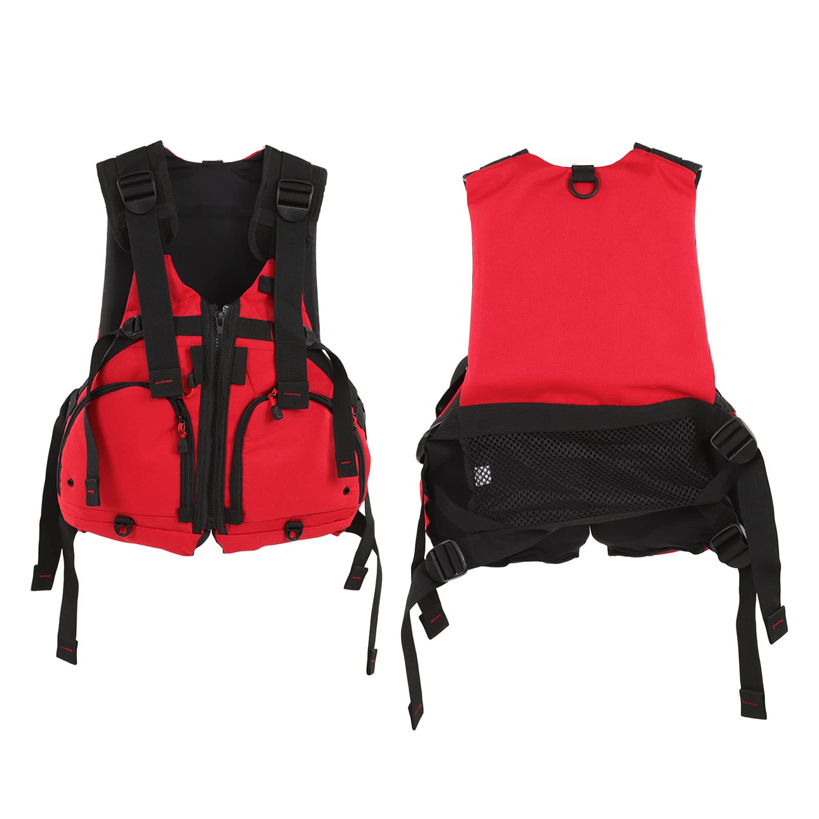 Chaleco de Pesca al Aire Bolsillos múltiples poliéster Premium Correas Ligeras Ajustables diseño de Bolsillo múltiple para Pesca con Mosca Pesca Kayak Pesca Rojo tamaño