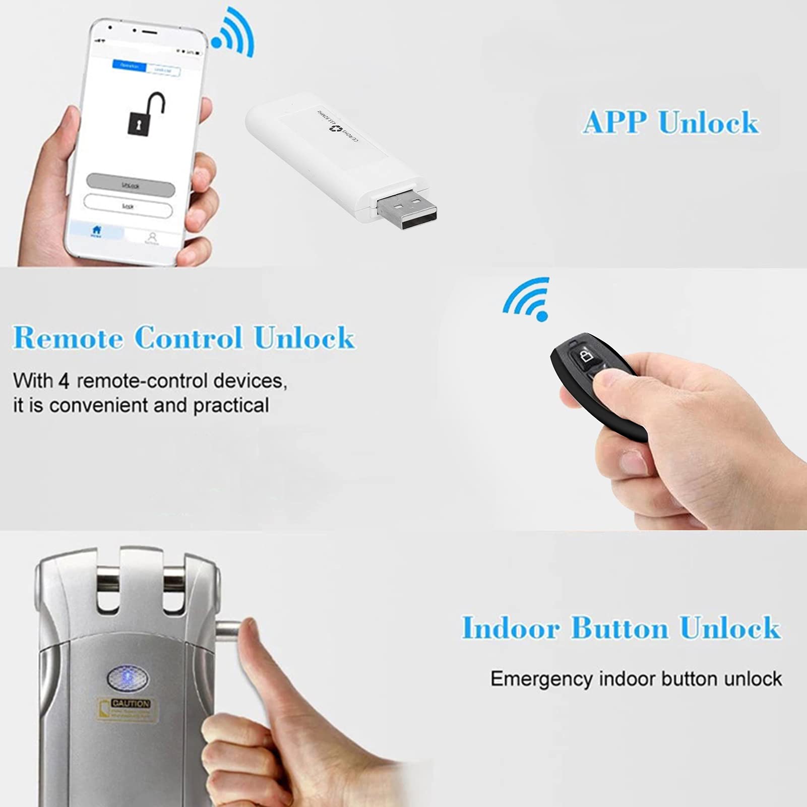 Intelligentes Bluetooth-Fernbedienungsschloss für Heimsicherheitssystem, Unsichtbares Diebstahlschutzgerät für, Anwendbar für Holz-/Glas-/Metalltüren, Zinklegierung, 1 Schloss + 4