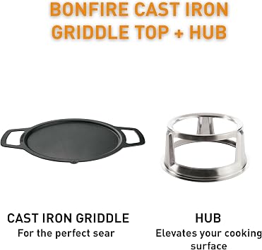 Solo Stove Bonfire Griddle + Hub, Cast Iron Cookware with Stainless steel Hub for 8 Elevation, Addition to Bonfire fire pit, Weight: 19.5lbs, Cooking surface diameter 17.75