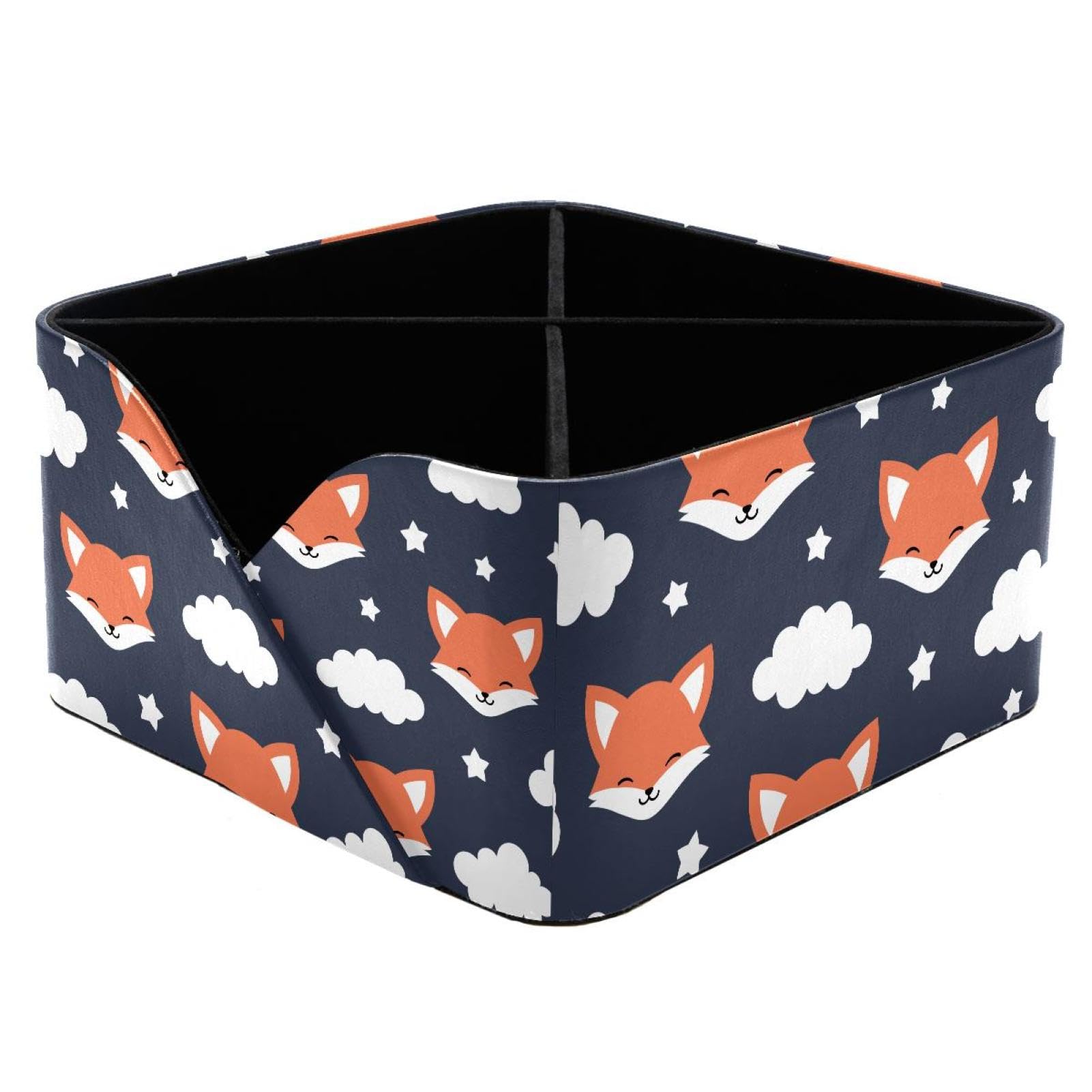 KengjuTesu Cute Fox with Clouds and Star Desktop Organizer Pen Holder, Rectangular Pencil Cup for Office, Study and Makeup Stations