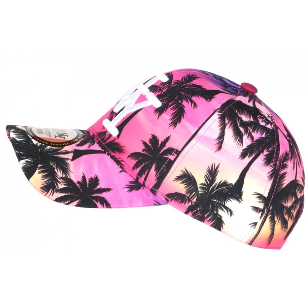Casquette Enfant Rose et Blanche Palmiers NY Baseball Sunset 7 a 12 Ans