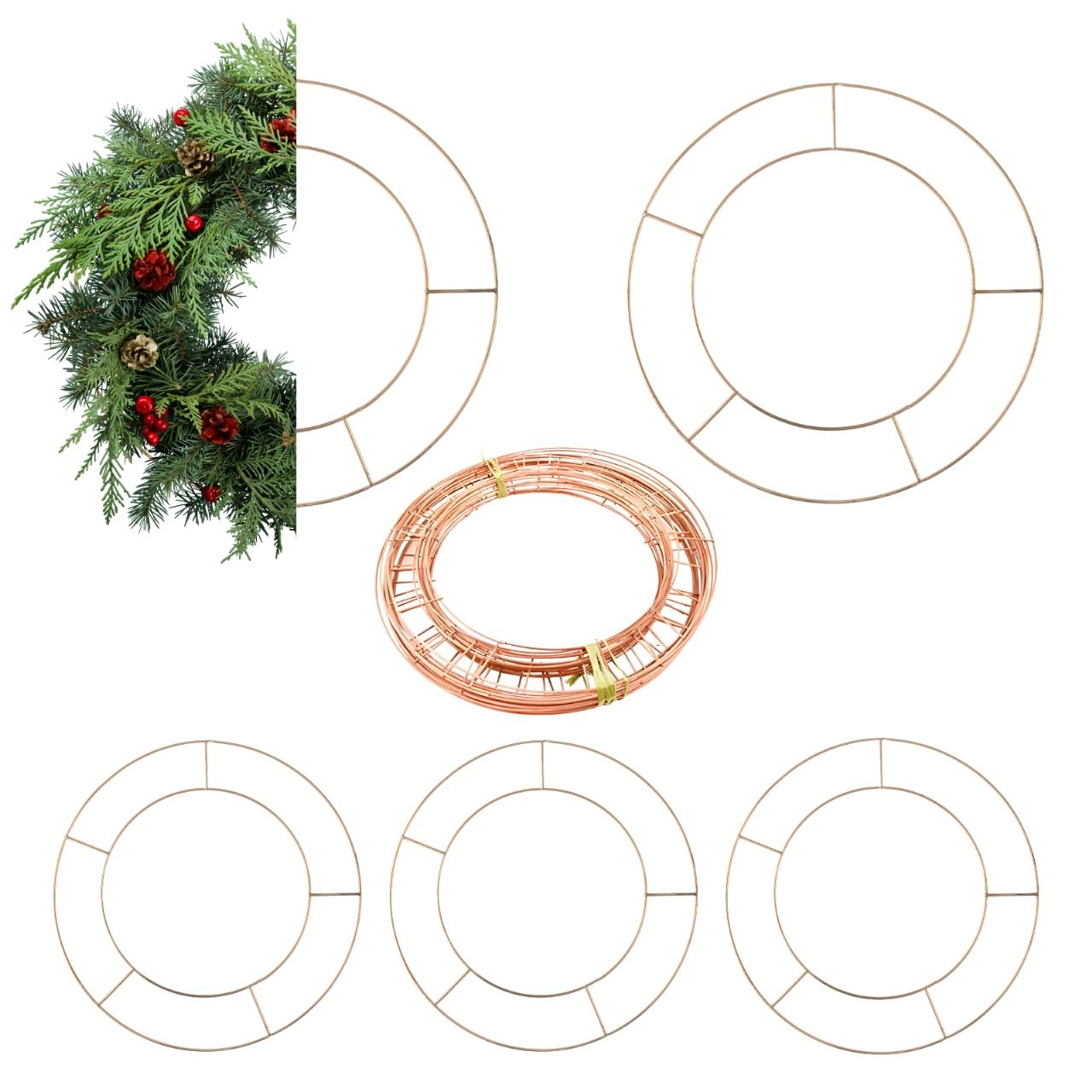 Caliko 5 Pcs 12 Inch Wreath Ring, Metal Wire Wreath Frame for Wreath Making Supplies Floral Craft, DIYs & Front Door Decor | Wreath Base for New Year Valentines Halloween & Christmas Wreath Making Kit