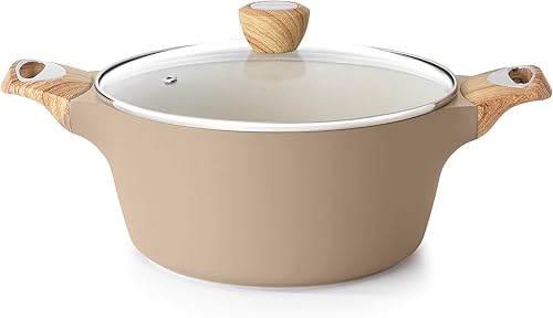 Miniatura 8 de SENSARTE Olla de Cocina de Cerámica Antiadherente con Tapa, Olla de Sopa de 2.6/4.5/6.6/8.5 QT, Olla para Guisos y Pasta Saludable, Olla Grande para