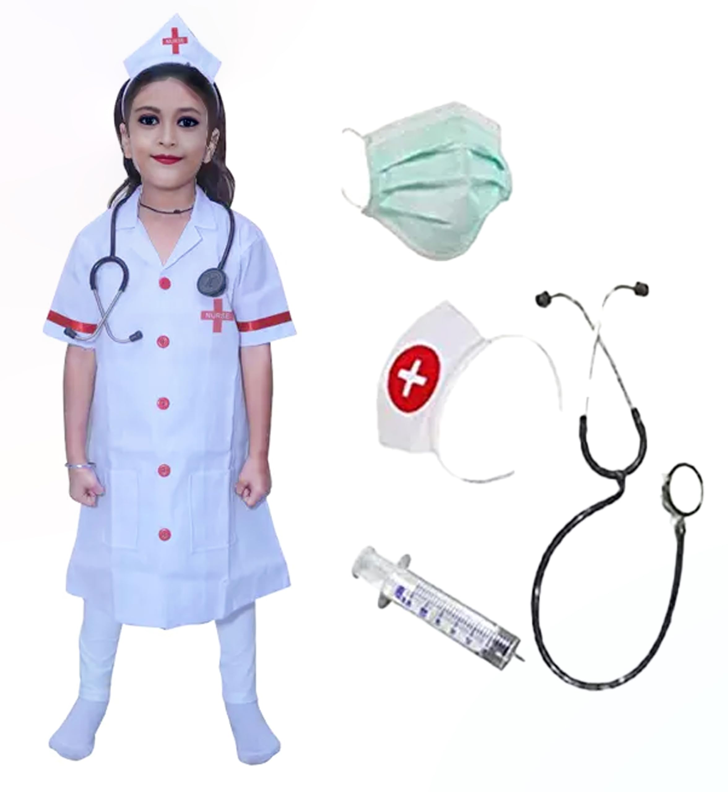 Urika Nurse Coat Dress For Kids | Costumes Boys & Girls And Stethoscope, Mask Injection Headgear (Set Of 5) 2-3Yrs White, Synthetic (B0CTKCV1PV) Amazon Price History, Amazon Price Tracker