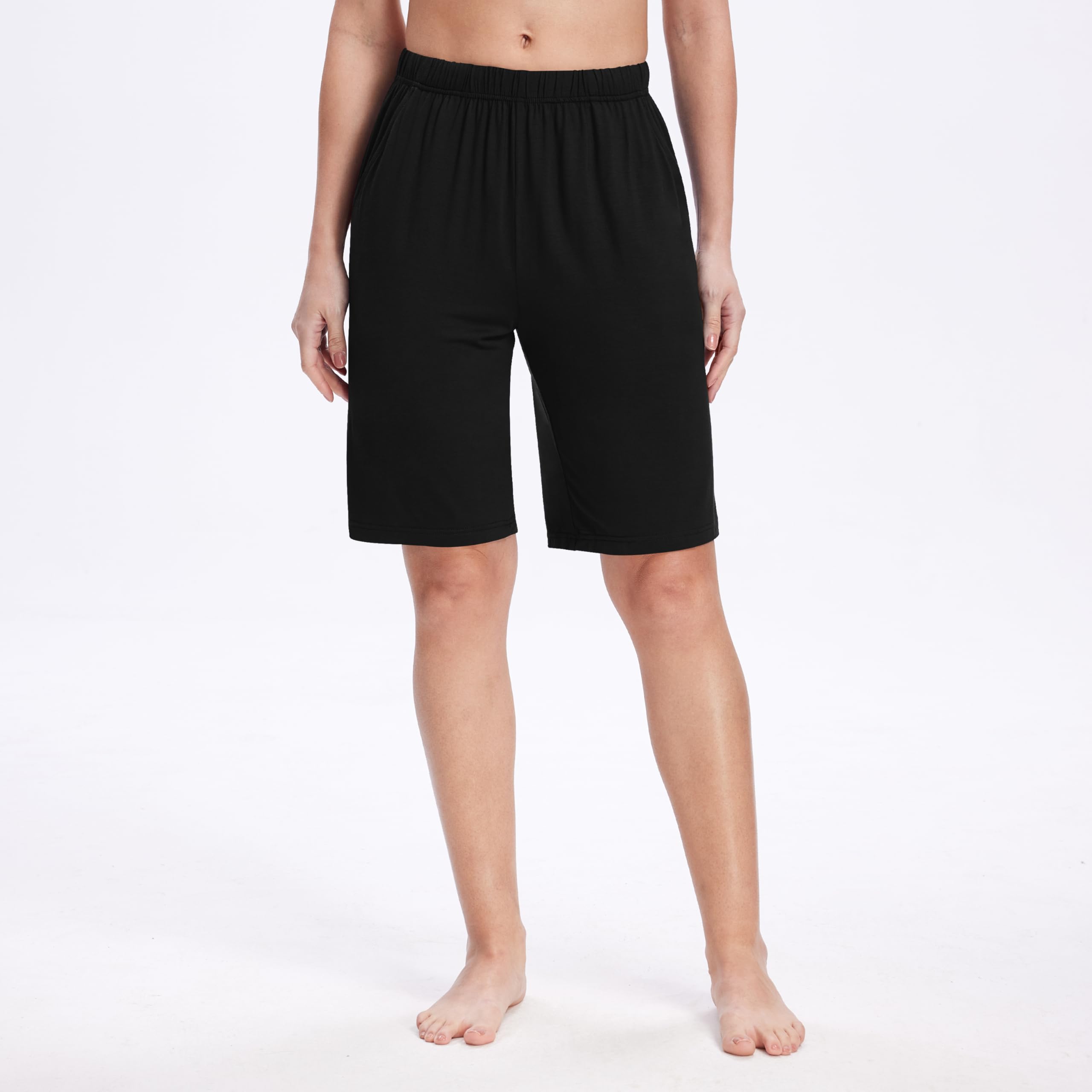 MoFiz Pantaloni Corti Pigiama Donna Pantaloncini Morbidi Shorts al Ginocchio con Tasch e Coulisse