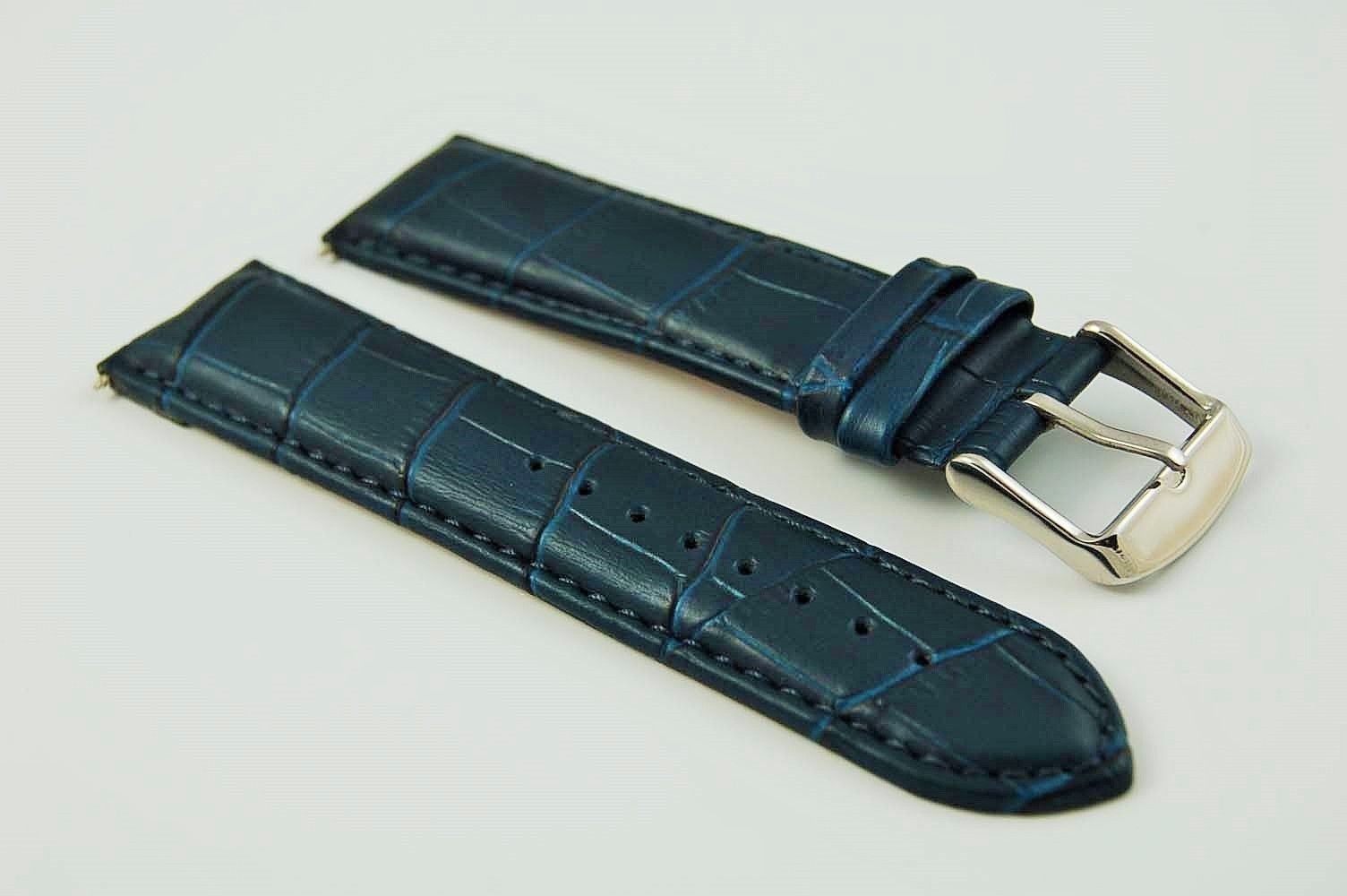 Jewellers Tools Men's Blue 22Mm Genuine Leather Mock Croc Watch Strap Band Crocodile Padded Ss Buckle