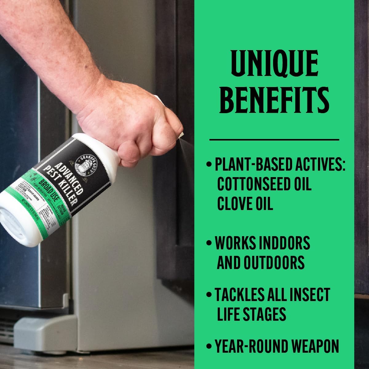 Grandpa Gus's Advanced Pest Killer Concentrate, Indoor & Outdoor Bug Spray, Ants, Roaches, Flies, Spiders, Fleas, Gnats, Silverfish, Moths, Kid & Pet Safe When Used as Directed - 2 Pack, 3.7 oz