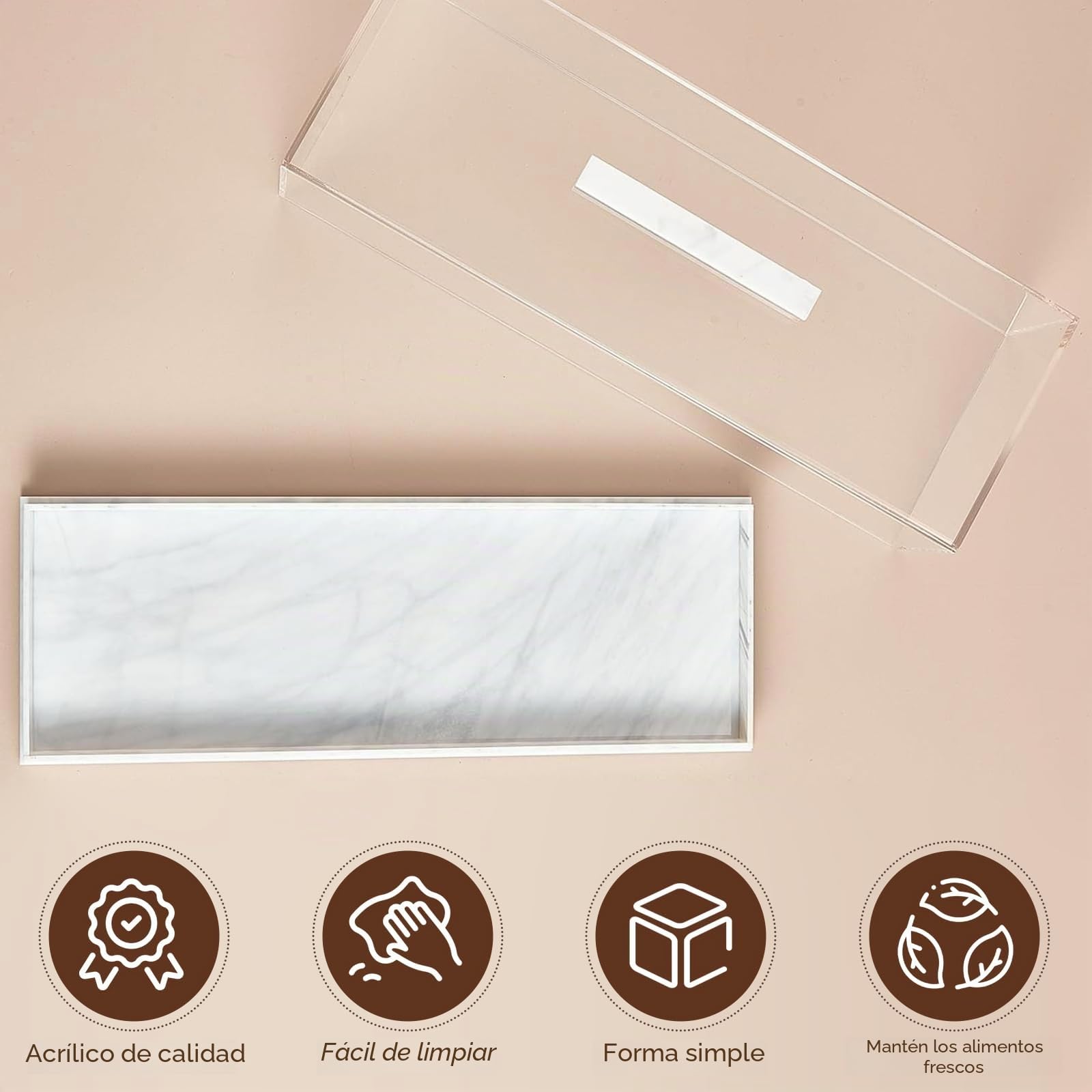 Bandeja Rectangular Acrílica para Tartas con Tapa Transparente