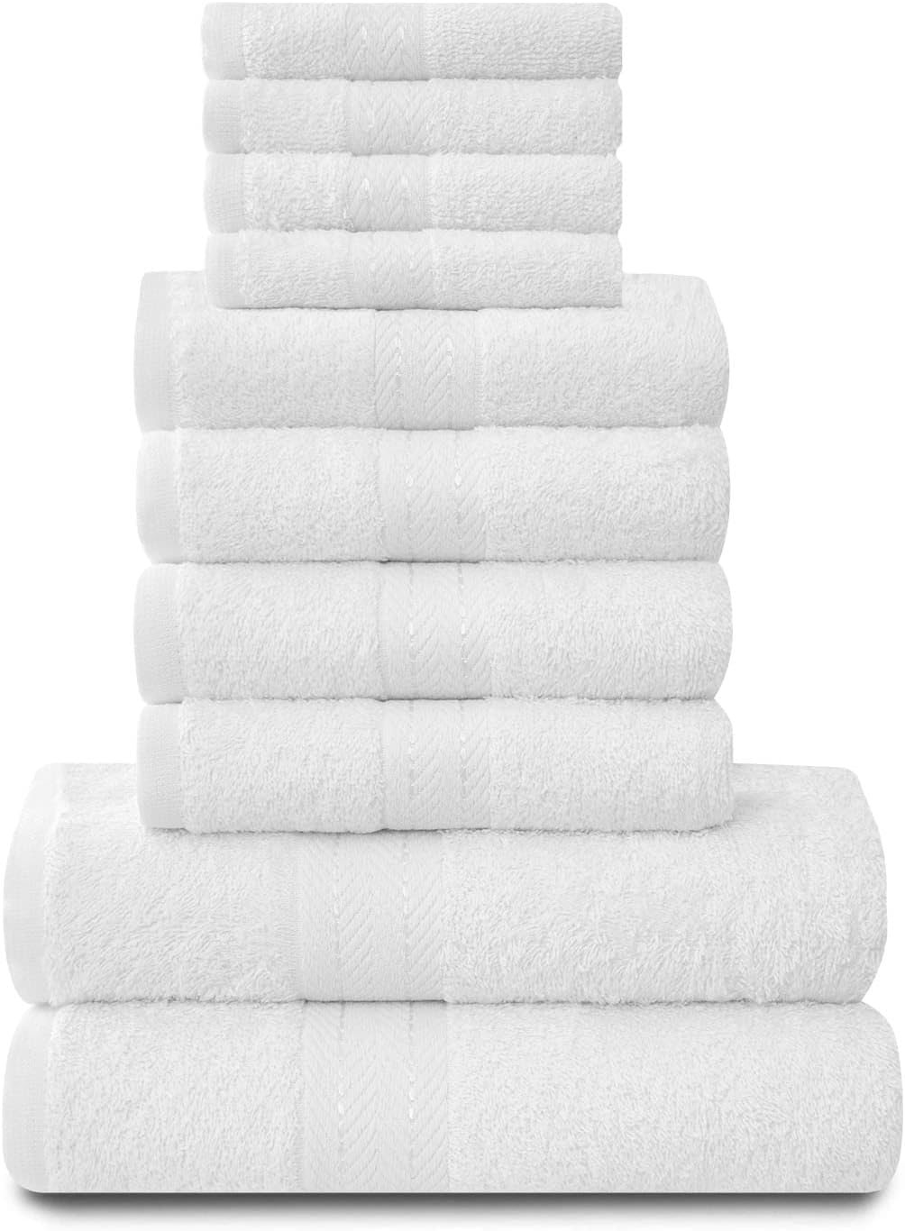 AZZORO Set di Asciugamani Toronto, 10 Pezzi, con 4 Facce, 4 Mani e 2 da Bagno, in Cotone, Bianco