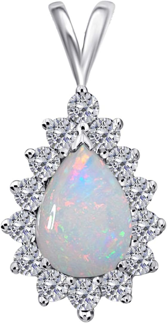 MauliJewels Engagement Necklace for Women 1.55 Carat Diamond And Pear Shape Opal Pendant Prong-Setting 10K Rose Gold With 18' Box Chain